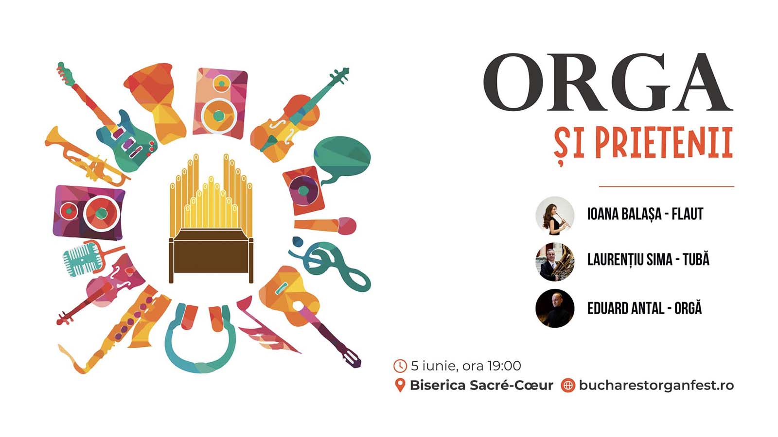 afis poster Bucharest Organ Fest Cantus Ecclesiae, editia a IV-a - Concert de orgă, flaut și tubă eduard iosif antal organist