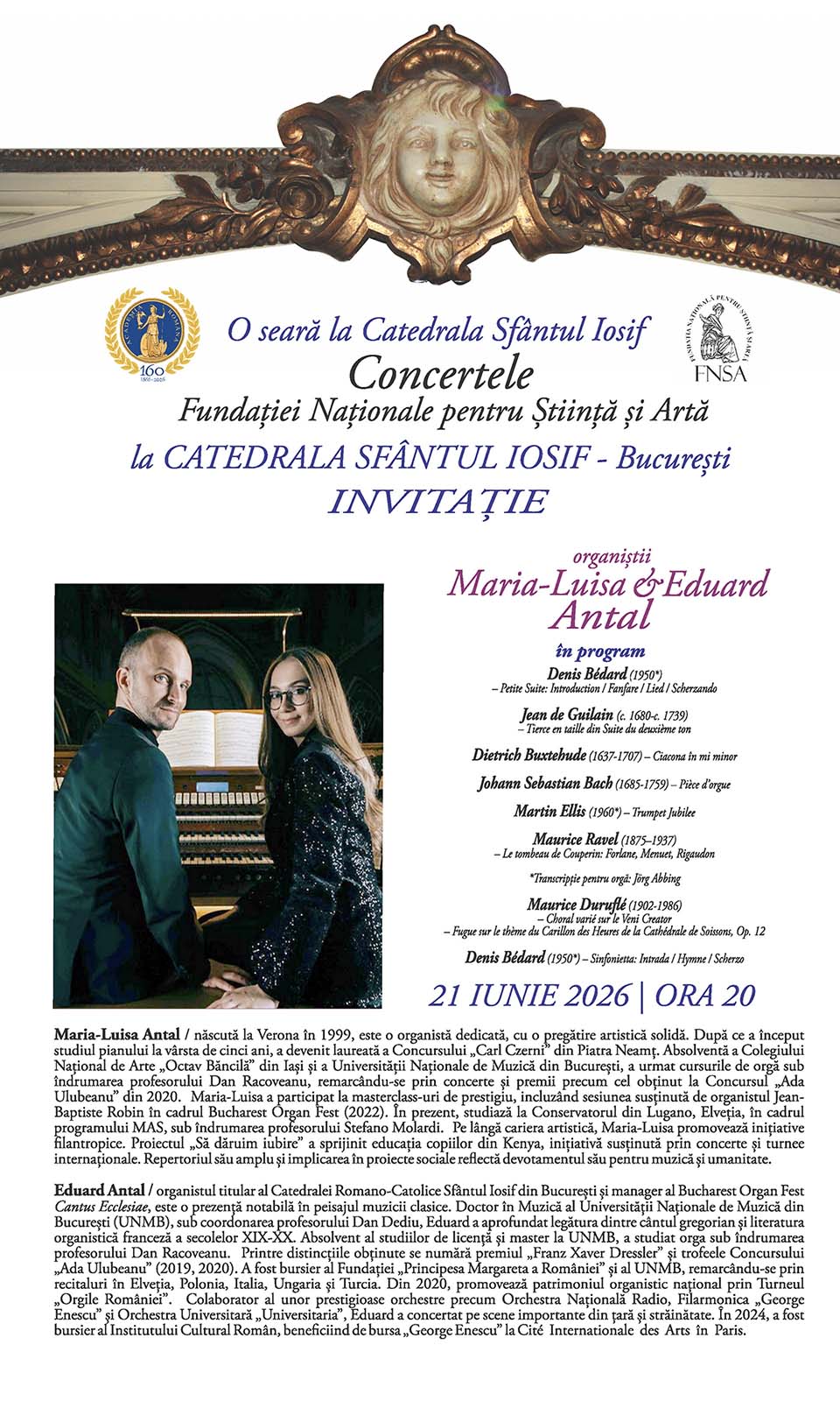 afis poster Concertele Fundației Naționale pentru Știință și Artă eduard iosif antal organist